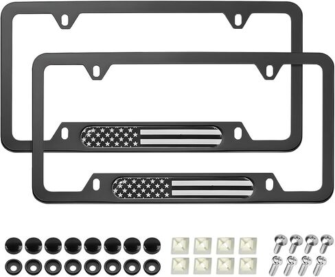 2PCS/1Pair Car License Plate Frame, Rust-Proof Vehicle Front Rear Plate Cover, Waterproof Automotive Frame Tag Holder Decorative Accessories, Universal for SUV, Sedan, Truck (Black) in Saudi Arabia