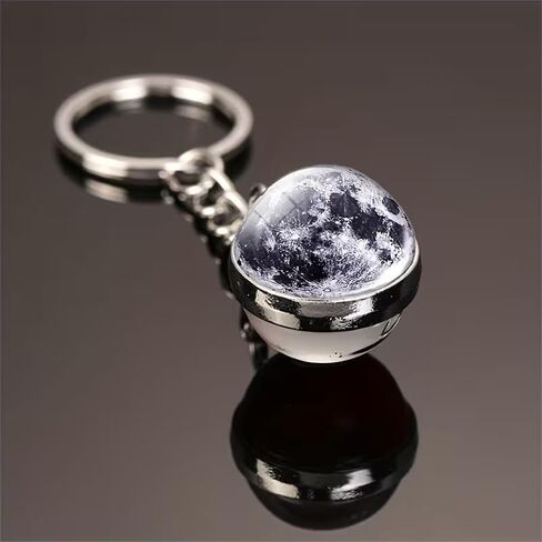 Moon Pattern Glass Ball Keychain - Solar System Series Glass & Metal Accessory for Car/Bag Keys, Ideal Gift for Astronomy Enthusiasts in Saudi Arabia