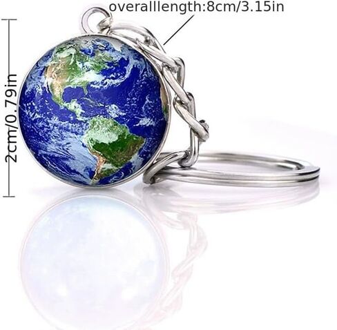 Moon Pattern Glass Ball Keychain - Solar System Series Glass & Metal Accessory for Car/Bag Keys, Ideal Gift for Astronomy Enthusiasts in Saudi Arabia