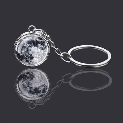 Moon Pattern Glass Ball Keychain - Solar System Series Glass & Metal Accessory for Car/Bag Keys, Ideal Gift for Astronomy Enthusiasts in Saudi Arabia