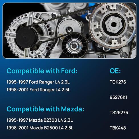 طقم حزام توقيت المحرك، متوافق مع 1995-1997 Ford Ranger L4 2.3L، 1998-2001 Ranger L4 2.5L، 1995-1997 B2300 L4 2.3L، 1998-2001 B2500 L4 2.5L، استبدال # TCK276 TBK448 in Kuwait