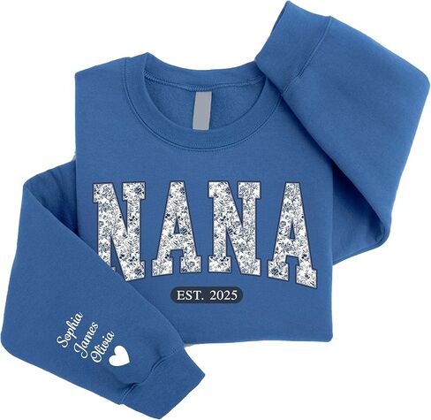 Personalized Grandma Gigi Nana Mimi Mama Sweatshirt – Pattern Toile Floral Letters, Custom Name & EST Gift for Christmas in Saudi Arabia