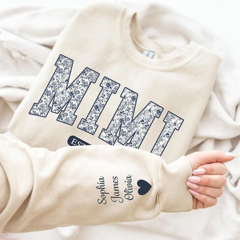 Personalized Grandma Gigi Nana Mimi Mama Sweatshirt – Pattern Toile Floral Letters, Custom Name & EST Gift for Christmas in Saudi Arabia