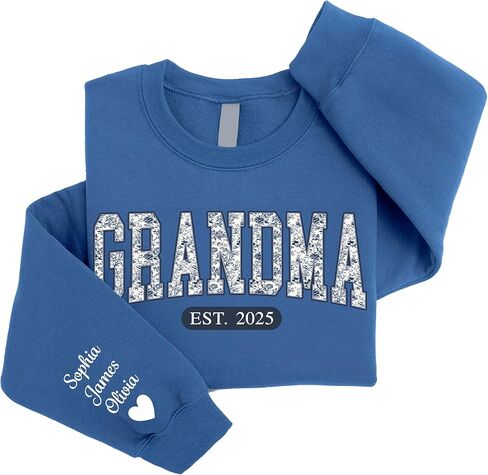Personalized Grandma Gigi Nana Mimi Mama Sweatshirt – Pattern Toile Floral Letters, Custom Name & EST Gift for Christmas in Saudi Arabia