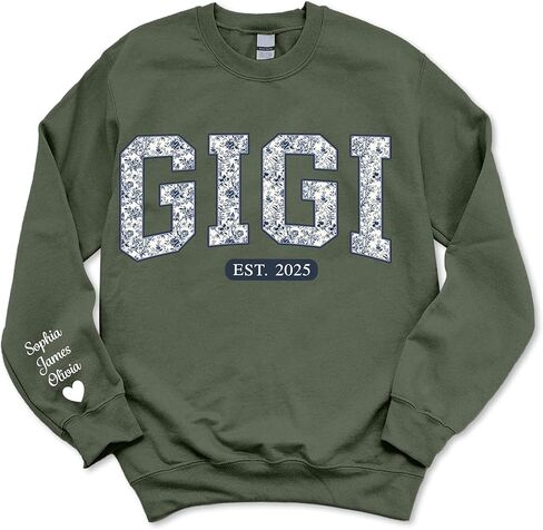 Personalized Grandma Gigi Nana Mimi Mama Sweatshirt – Pattern Toile Floral Letters, Custom Name & EST Gift for Christmas in Saudi Arabia
