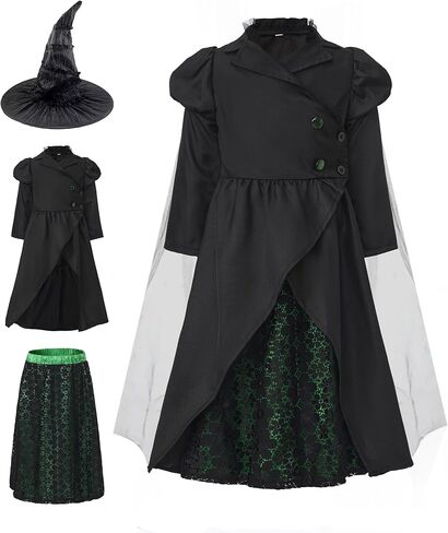 Girls Black Witch Dress for Kids, Black Costume for Halloween with Witch Hat in Saudi Arabia