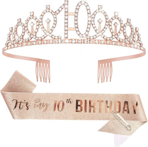 Semato 10th Birthday Decorations for Girl Sash and Crown Kit Rose Gold 10 Year Old Girl Birthday Gifts for Her Party Supplies in Saudi Arabia