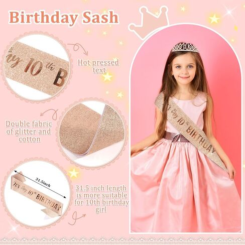 Semato 10th Birthday Decorations for Girl Sash and Crown Kit Rose Gold 10 Year Old Girl Birthday Gifts for Her Party Supplies in Saudi Arabia