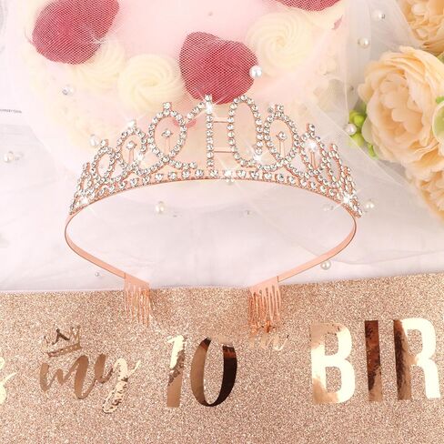 Semato 10th Birthday Decorations for Girl Sash and Crown Kit Rose Gold 10 Year Old Girl Birthday Gifts for Her Party Supplies in Saudi Arabia