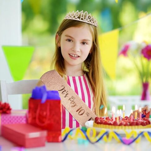 Semato 10th Birthday Decorations for Girl Sash and Crown Kit Rose Gold 10 Year Old Girl Birthday Gifts for Her Party Supplies in Saudi Arabia