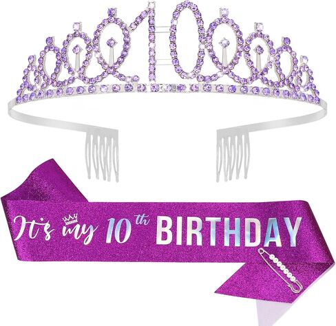 Semato 10th Birthday Decorations for Girl Sash and Crown Kit Rose Gold 10 Year Old Girl Birthday Gifts for Her Party Supplies in Saudi Arabia