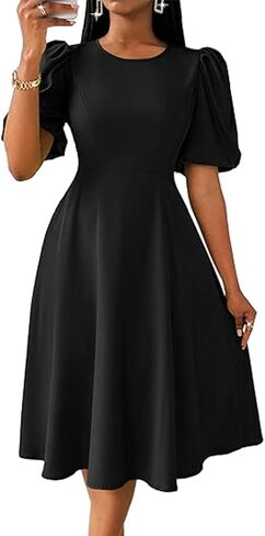 فستان رسمي لضيوف حفلات الكوكتيل للنساء، ورقبة دائرية كلاسيكية وأكمام قصيرة وفساتين متوسطة الطول لحفلات الشاي المضيئة in Saudi Arabia