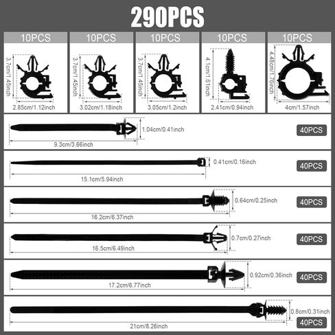 290Pcs Car Wire Harness Routing Clip Assortment Kit, Wire Routing Clips Enduring Nylon Retainer Car Clips Replacement Parts for Most Cars Auto 5 Different Sizes (Black) in Saudi Arabia