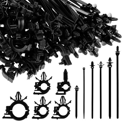 290Pcs Car Wire Harness Routing Clip Assortment Kit, Wire Routing Clips Enduring Nylon Retainer Car Clips Replacement Parts for Most Cars Auto 5 Different Sizes (Black) in Saudi Arabia