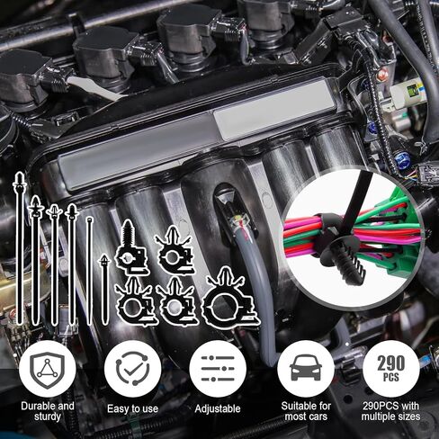 290Pcs Car Wire Harness Routing Clip Assortment Kit, Wire Routing Clips Enduring Nylon Retainer Car Clips Replacement Parts for Most Cars Auto 5 Different Sizes (Black) in Saudi Arabia