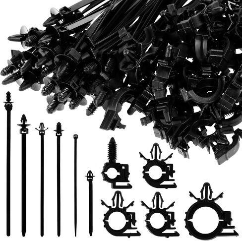 290Pcs Car Wire Harness Routing Clip Assortment Kit, Wire Routing Clips Enduring Nylon Retainer Car Clips Replacement Parts for Most Cars Auto 5 Different Sizes (Black) in Saudi Arabia