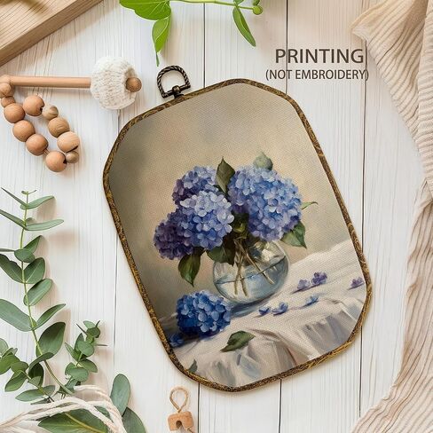 Yjeslw Blue Hydrangea Floral Octagon Wall Art Decor, Cottagecore Flower Framed Canvas Prints, Moody Retro Rustic Botanical Floral Wall Hanging Decorations for Home Bedroom Decor, 10.2x7 Inches in Kuwait