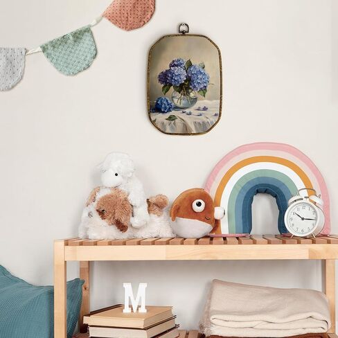 Yjeslw Blue Hydrangea Floral Octagon Wall Art Decor, Cottagecore Flower Framed Canvas Prints, Moody Retro Rustic Botanical Floral Wall Hanging Decorations for Home Bedroom Decor, 10.2x7 Inches in Kuwait