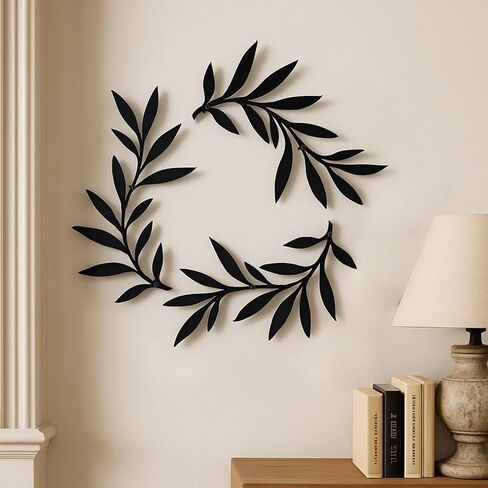 Metal Wall Art Olive Branch Decor, 15.35x12.2 Inch, 3 Piece Set with Mounting Tools, Black Modern Decorative Leaves for Bathroom, Bedroom, Living Room, Bar in Kuwait