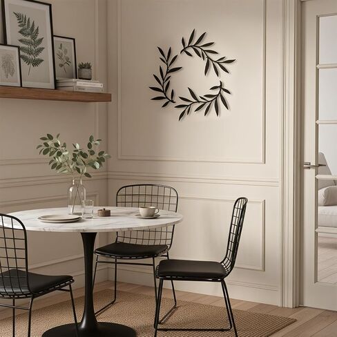 Metal Wall Art Olive Branch Decor, 15.35x12.2 Inch, 3 Piece Set with Mounting Tools, Black Modern Decorative Leaves for Bathroom, Bedroom, Living Room, Bar in Kuwait