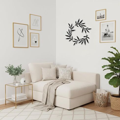 Metal Wall Art Olive Branch Decor, 15.35x12.2 Inch, 3 Piece Set with Mounting Tools, Black Modern Decorative Leaves for Bathroom, Bedroom, Living Room, Bar in Kuwait