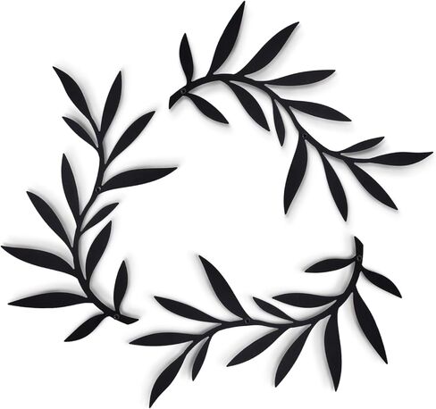 Metal Wall Art Olive Branch Decor, 15.35x12.2 Inch, 3 Piece Set with Mounting Tools, Black Modern Decorative Leaves for Bathroom, Bedroom, Living Room, Bar in Kuwait