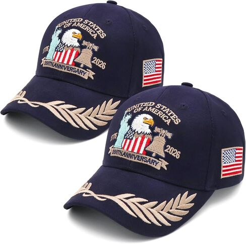 2 حزمة 250 الذكرى السنوية الولايات المتحدة الأمريكية قبعة مطرزة النسر والحرية، قابل للتعديل قبعات البيسبول العلم الأمريكي الوطني للرجال والنساء in Kuwait