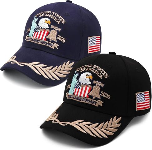 2 Pack 250 Anniversary USA Hat Embroidered Eagle & Liberty，Adjustable Patriotic American Flag Baseball Caps for Men Women in Saudi Arabia