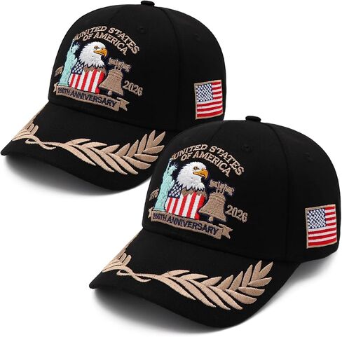 2 Pack 250 Anniversary USA Hat Embroidered Eagle & Liberty，Adjustable Patriotic American Flag Baseball Caps for Men Women in Saudi Arabia