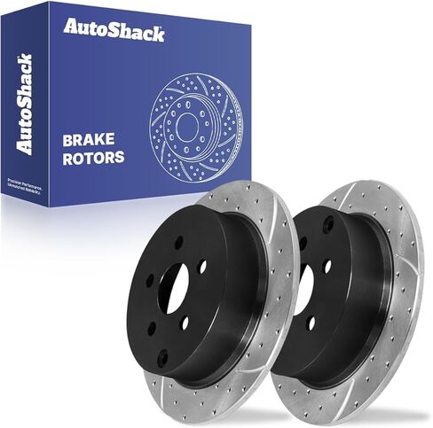 AutoShack 10.59" (269 mm) Rear Solid Drilled & Slotted Brake Rotors Coated Replacement for 2005-2010 Scion tC 2003-2007 Toyota Matrix Silver Zinc Coated 2-PC Set SilverShield Pro in Saudi Arabia