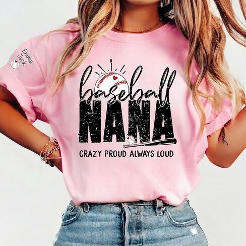 Personalized Baseball Nana Shirt, Custom Name Baseball Tee for Grandma, Funny Game Day Graphic Shirt, Proud Nana Gift, Custom Baseball Mom Shirt in Kuwait