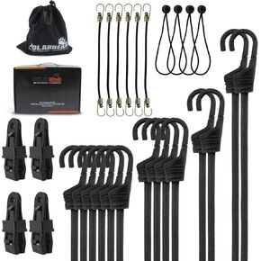 28 قطعة من حبال بنجي من بولاربير مع خطافات بأحجام متنوعة - 10 بوصة و18 بوصة و24 بوصة و31 بوصة و40 بوصة من الحبال الفولاذية المطلية بالبلاستيك - مع 4 مشابك قماش القنب/4 أسلاك كروية/حقيبة تخزين - تستخدم للنقل والتحريك والبضائع الثابتة (أسود) in Kuwait
