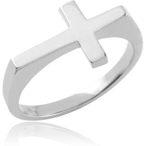 925 Sterling Silver Flat Top Sideways Cross Ring in Kuwait