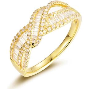 ENDLESSNESS & ETERNITY Twisted Wedding Band CZ Cubic Zirconia Cocktail Statement Criss-cross Intertwined 14K Gold Plated Half Eternity Promise Gold Ring in Kuwait