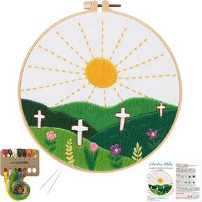 Louise Maelys Mushroom Frog Embroidery Kits for Beginners Adults,Art Night Pattern Cross Stitch Kit,DIY Needlepoint for Starter in Kuwait