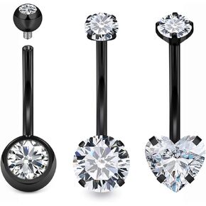 Belly Button Rings Surgical Steel Internally Threaded Belly Button Ring 10MM/12MM/14MM/16MM Navel Rings for Women Clear CZ 14G Long Bar Navel Piercing Jewelry in Kuwait