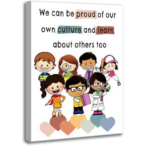 لوحة فنية جدارية متنوعة ملهمة مؤطرة - مطبوعات لوحة قماشية بألوان مائية - ديكور فني جداري للمعلمين - فن جداري إيجابي ذاتي - ملصق فني متعدد الثقافات لديكور جدار المكتب في الفصل الدراسي، 30.48 سم × 40.64 سم in Kuwait