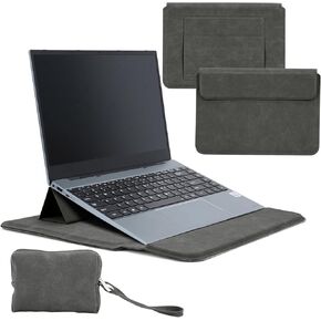 حافظة كمبيوتر محمول مقاس 13.3-14 بوصة مع غطاء حامل من جلد البولي يوريثان حقيبة نحيفة لجهاز MacBook Pro 14/MacBook Air 13/13.3 بوصة 2026-2021 Dell/Lenovo/HP/ASUS/Huawei Matebook 14 بوصة (رمادي) in Kuwait