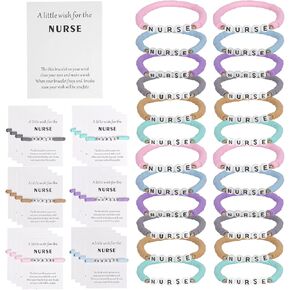 24 Sets Nurses Bracelets, Nurse Gifts with Blessing Cards, Beaded Bracelets Nurse Gifts for Women, Colorful Polymer Clay Beaded Graduation Bracelets for Women Practitioner Graduation Medical Assistant in Kuwait