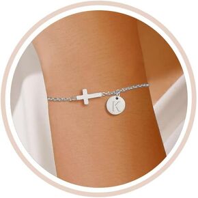 18K Gold Plated Cross Bracelet for Women | Cute Small Cross Bracelets with Initial Charm (A-Z) | Christian Baptism, Easter, Birthday Gift for Her in Kuwait