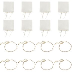 8 Pcs Imitation Pearl Bracelet Set with Light Yellow Velvet Bags, Dainty Beaded Chain Bracelet for Bridesmaid Gifts, Adjustable 5.9+2 in Bracelet for Bridal Wedding Party Favor in Kuwait