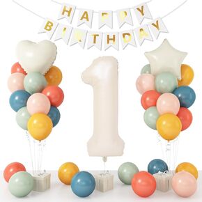 1st Birthday Decoration for Girls, Pastel Macaron 1st Birthday Balloon, Pink Number 1 Balloon with Butterfly Stickers, Star Heart Foil Balloons Banner Set for Baby 1 Year Old Birthday Party Decor in Kuwait