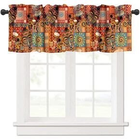 African Valance Curtain, Traditional Tribal Drum Mask Patchwork Ethnic Cultural Boho Decor Window Drapes for Kitchen Bedroom Living Room, 54x18Inch in Saudi Arabia