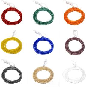 Nine Pack of Traditional Waist Beads, Glossy or Frosted Rainbow Colors, 42 Inches, Cotton Tie-On String in Kuwait