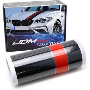 iJDMTOY 7-Inch Width Gloss Black 5D Carbon Fiber Pattern w/Red Rally Stripe Vinyl Graphics Decal Kit, Universal Fit for Most Car Hood or Trunk Decoration in Kuwait