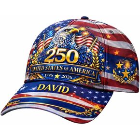 LOVELYPOD Custom American 250 Years Anniversary Printed 3D Hat, Patriotic American 250th Cap with Name, 1776–2026 Cap in Kuwait