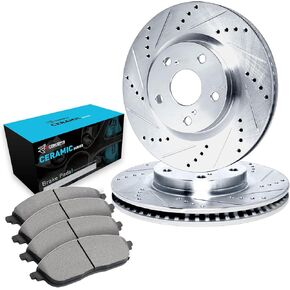 طقم فرامل أمامية R1 Concept لـ 1997-2002 Ford Expedition، 1998-2002 Lincoln Navigator| دوارات الفرامل المشقوقة المحفورة| طقم دواسات ووسادات الفرامل السيراميكية in Kuwait