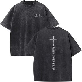 Christian Shirts for Men Jesus Shirt Oversized Graphic Tees Acid Wash Tshirt Christian Religious Short Sleeve Tops in Kuwait