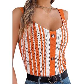 MAYRAIN Women V Neck Contrasting Color Tops Button Knit Vest Hollow Out Spaghetti Strap Tank Top in Saudi Arabia