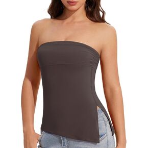 OMKAGI Double Lined Tube Tops for Women Trendy Off The Shoulder Side Split Going Out Tops in Kuwait